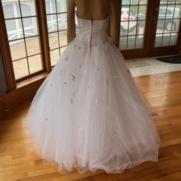 *MoriLee White Beads Strapless Satin Tulle Full Wedding Dress Bridal Gown Size 4 - Picture 10 of 16